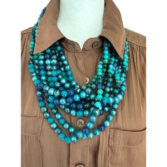 Chico's Beaded Necklace Turquoise Color Silvertone Multi Strand 18" Western - Picture 3 of 7